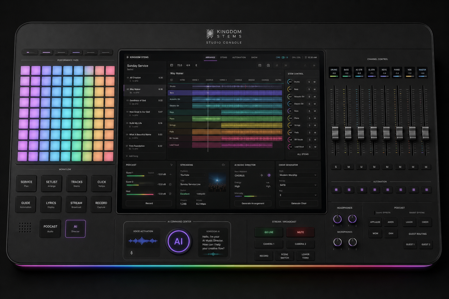 Top-down view of the Kingdom STEMS Studio Console concept