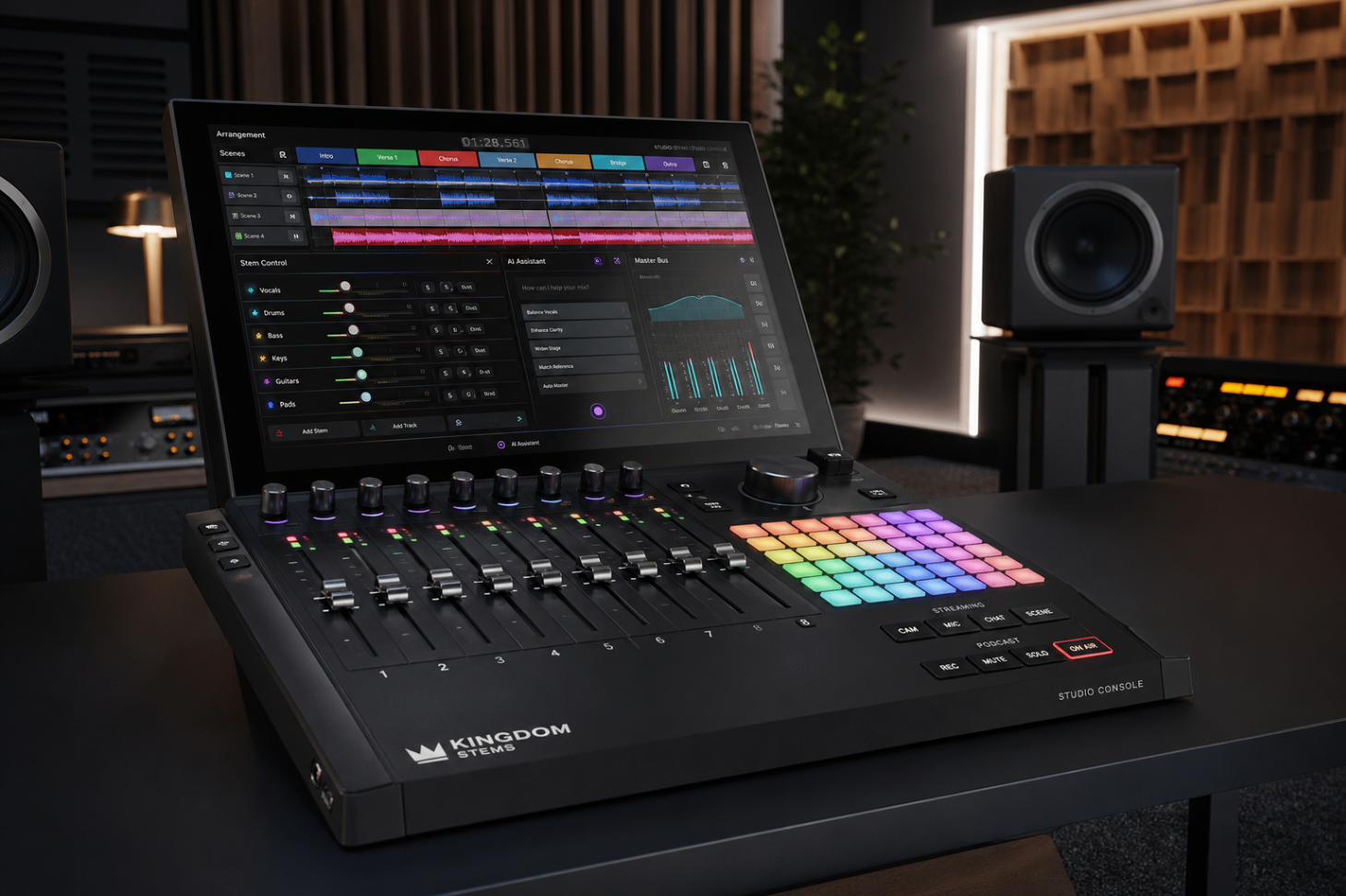 Studio production environment render of the Kingdom STEMS Studio Console concept