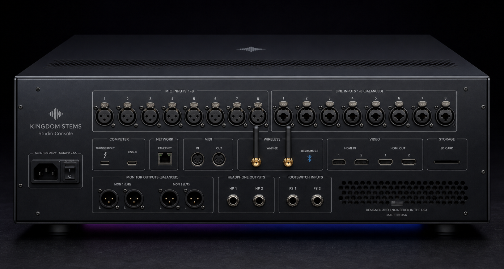 Rear connectivity view of the Kingdom STEMS Studio Console concept